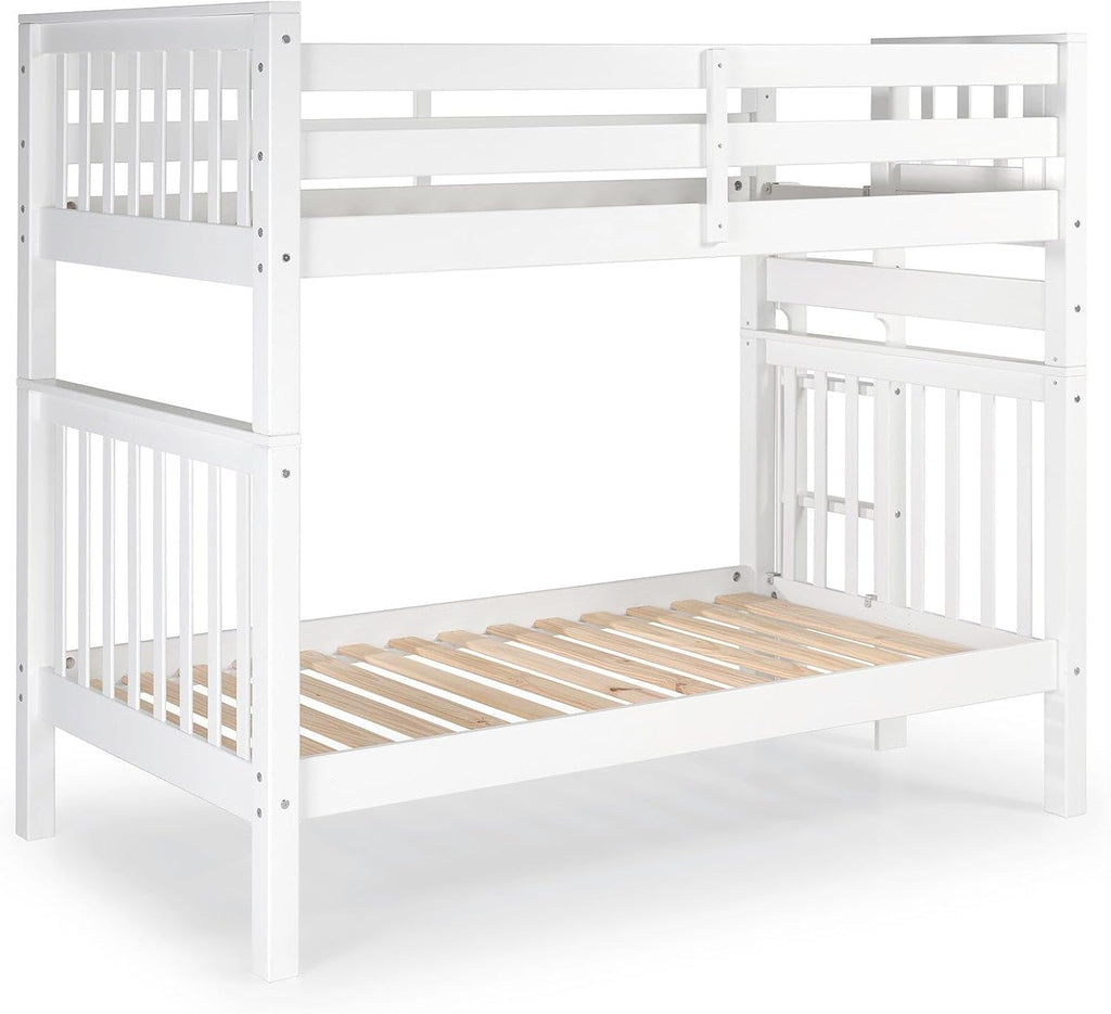 Bedz King Tall Bunk Beds Twin Over Twin Mission Style, End Ladder, White