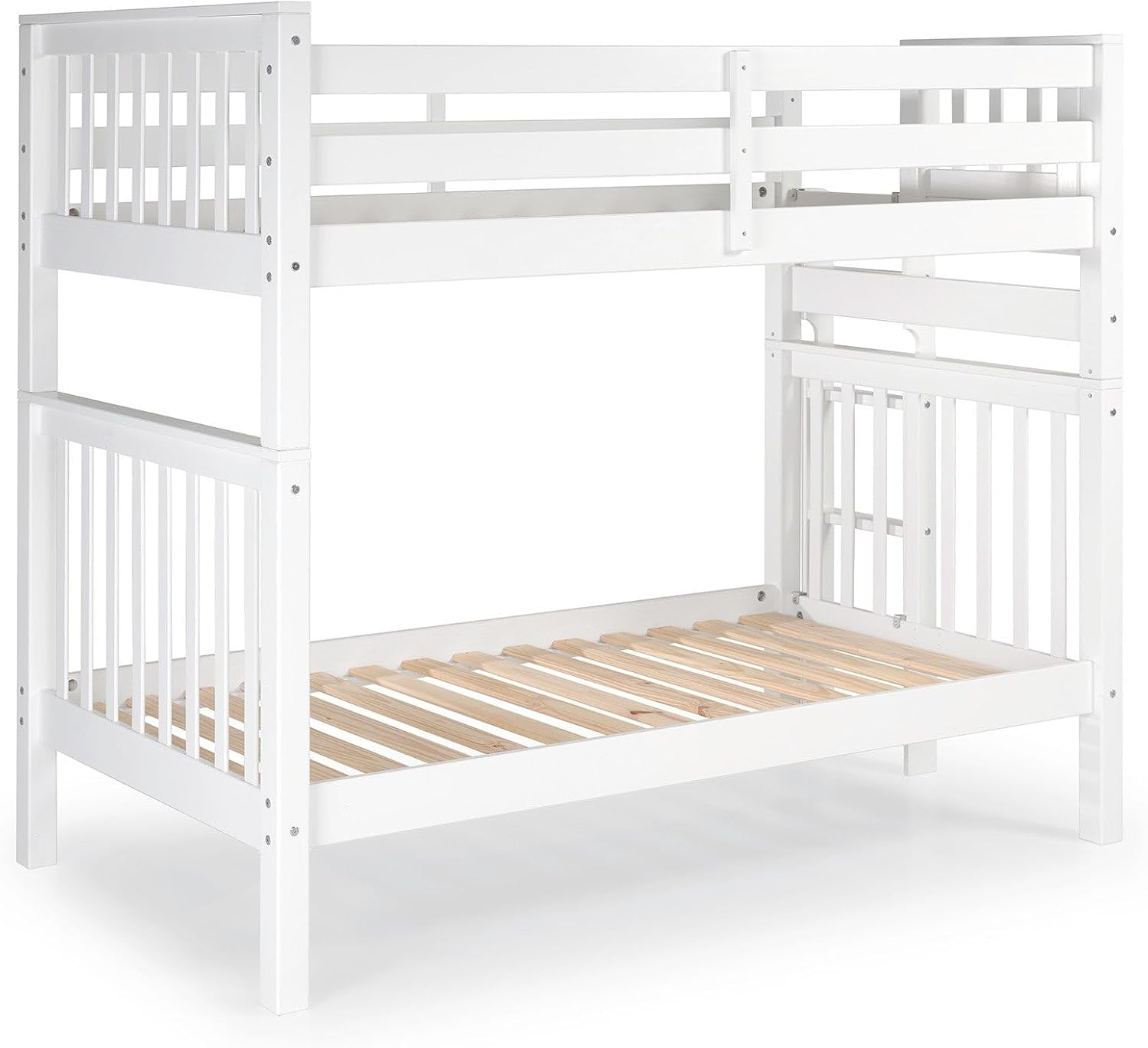 Bedz King Tall Bunk Beds Twin Over Twin Mission Style, End Ladder, White