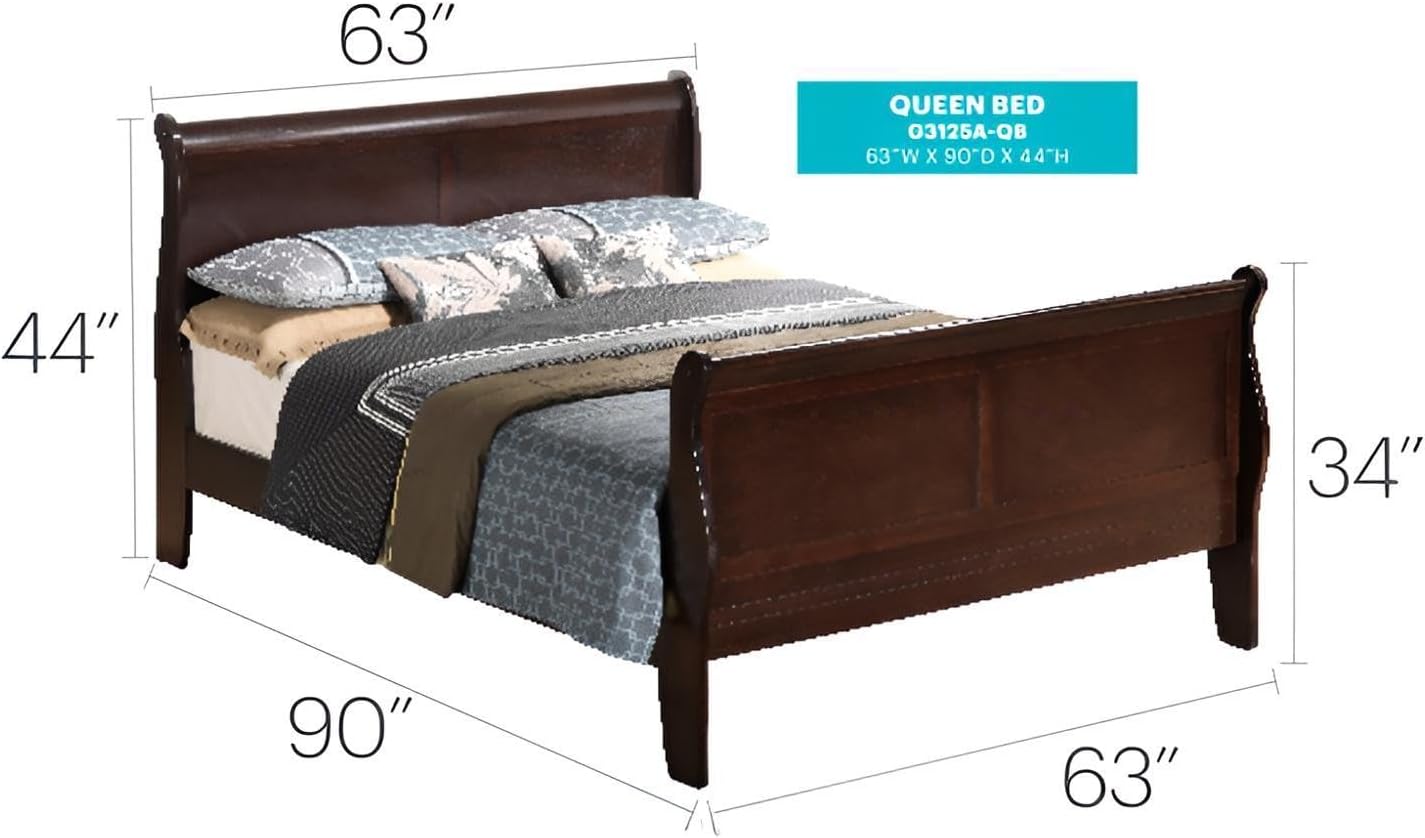 GDFStudio Queen Size Wood Platform Bed Frame, Classic Sleigh Design with Curved Trim & Wood Posts,Easy Assembly, Box Spring Required,Timeless Elegant Bedroom Furniture,Cappuccino