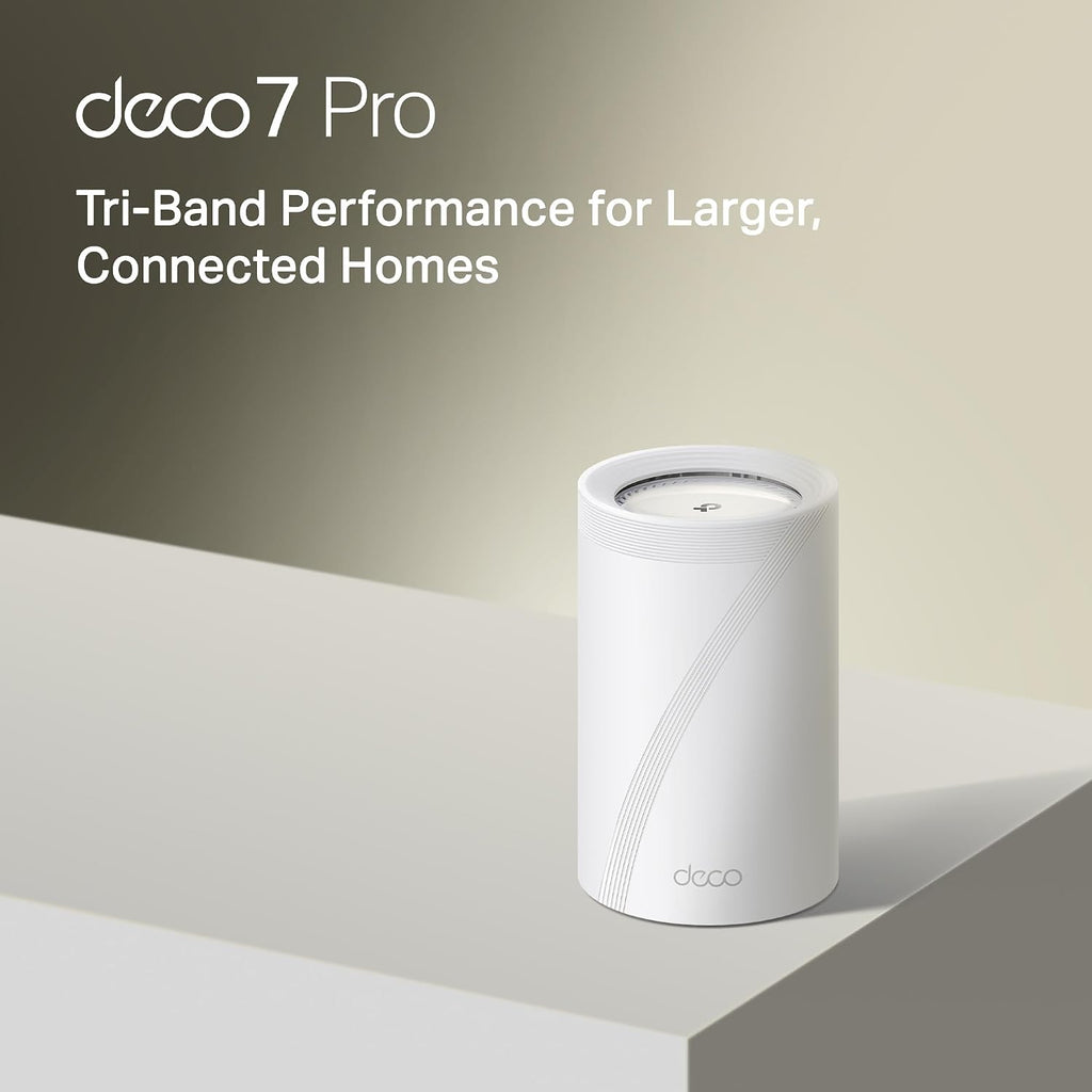 TP-Link Deco 7 Pro BE14000 Tri-Band Wi-Fi 7 Whole Home Mesh System | 8-Stream 14 Gbps | 10G WAN/LAN Port | Up to 8100 Sq.ft, 200 Devices Capacity | 320 MHz, HomeShield, AI-Roaming | BE67 1-Pack Router