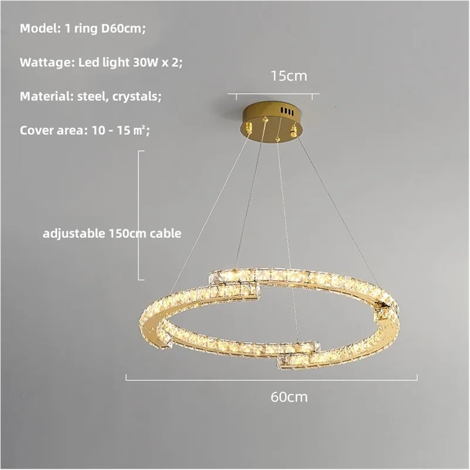 Modern Chandelier, Modern Lustre Crystals Led Pendant Lights Luxury Foyer Hanging Chandelier Light Home Steel Circle Luminarias Lamp Fixtures(1 Ring D60cm,Neutral Light)