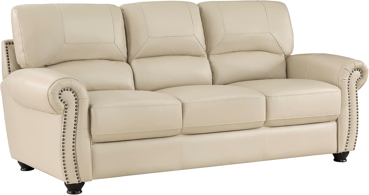 Lexicon Leather Match Sofa Set, Top Grain Leather Match Living Room Furniture Sets, Include Sofa Couch, Loveseat and Arm Chair, 3-Piece Set, Cream