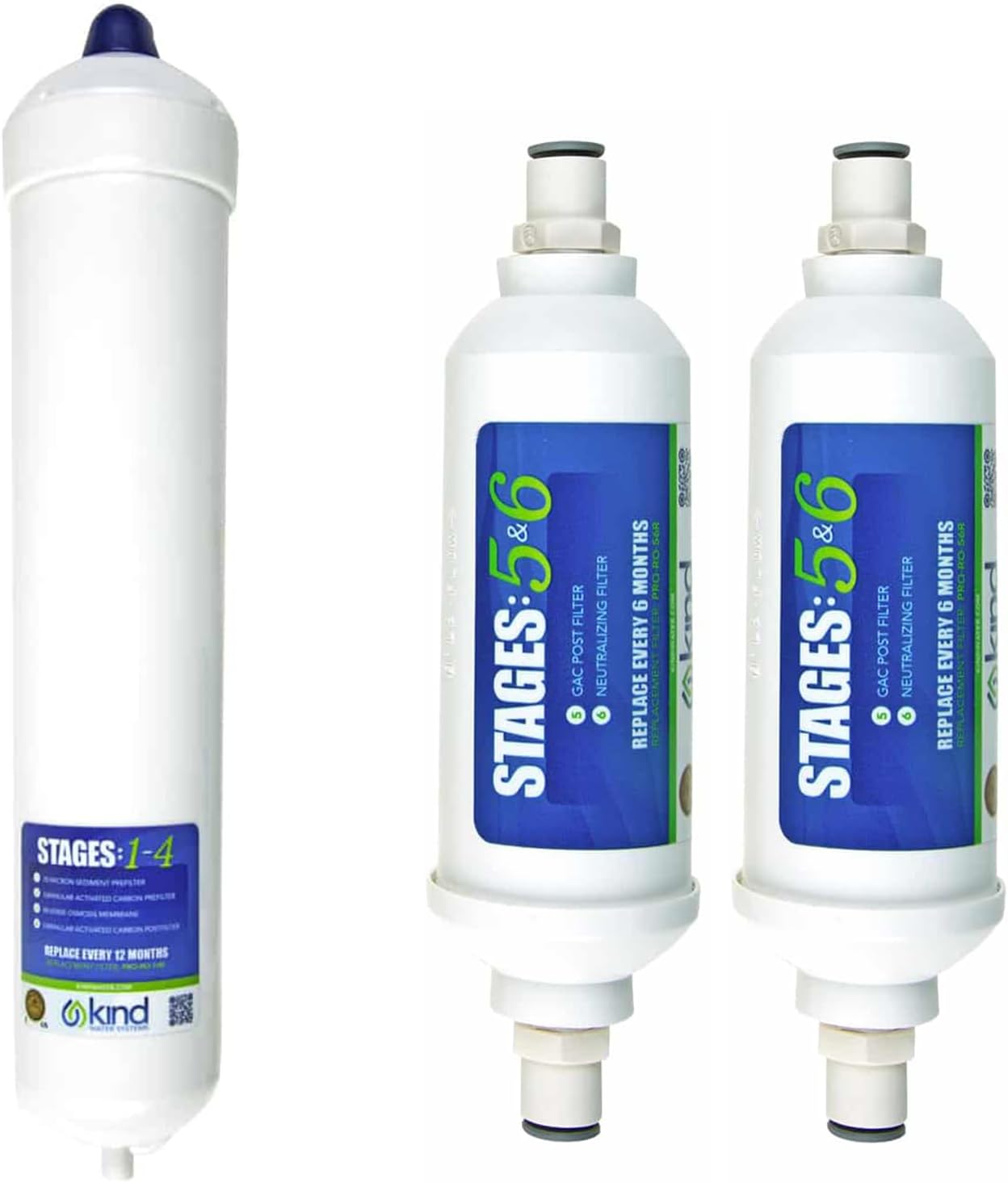 Kind Water Systems 6-Stage Reverse Osmosis System Replacement Filters - 1 Year Supply, Includes Carbon Filter for Stages 1–4 & 2 PRO-RO-56R Post-Filters for Stages 5–6
