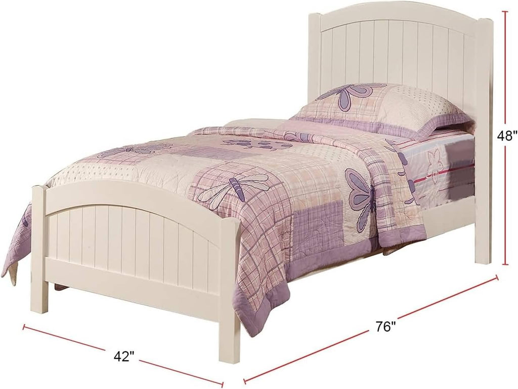 Bed Twin Frame | White Color Twin Size Bed Youth Bedroom Furniture Vertical Lines Carved Headboard Plywood