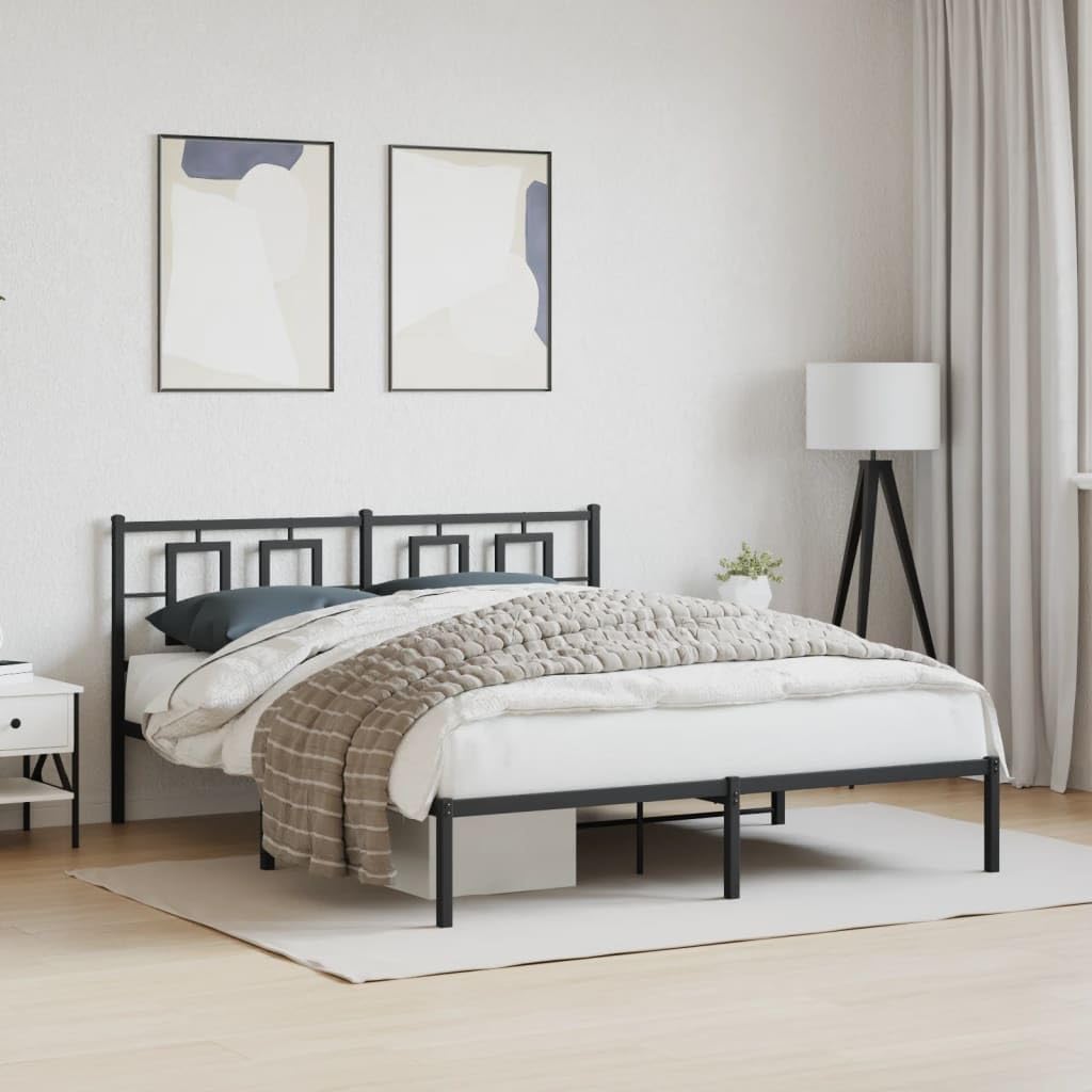 Metal Bed Frame with Headboard Queen Size Black Steel Platform Bedframe 59.1'x78.7' Sturdy Underbed Storage Space for Bedroom Furniture
