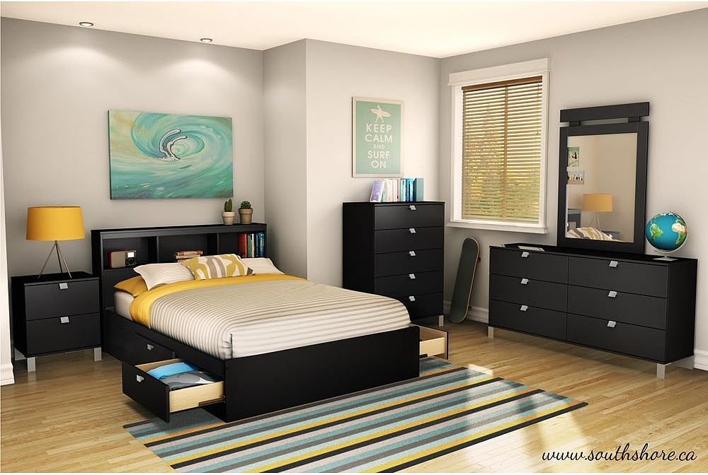 South Shore Spark Bookcase Headboard, Full, Pure Black