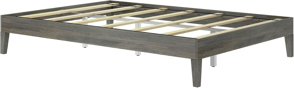 Plank+Beam Solid Wood Platform Bed Frame, Strong Wood Slat Support, No Box Spring Needed, Easy Assembly, Driftwood, Queen