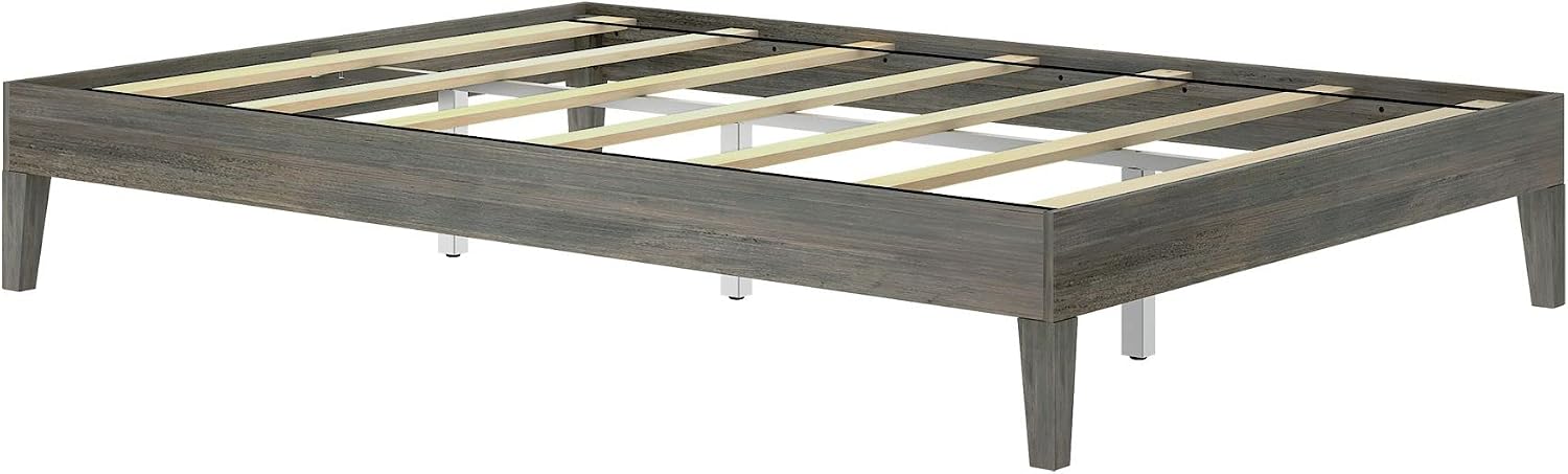 Plank+Beam Solid Wood Platform Bed Frame, Strong Wood Slat Support, No Box Spring Needed, Easy Assembly, Driftwood, Queen