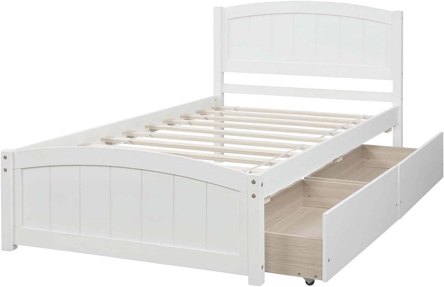 Bellemave Twin Size Platform Bed with 2 Storage Drawers, Solid Wood Twin Bed Frame with Slat Support and Headboard for Kids, Teen, Adults, No Box Spring Needed(Twin, White)