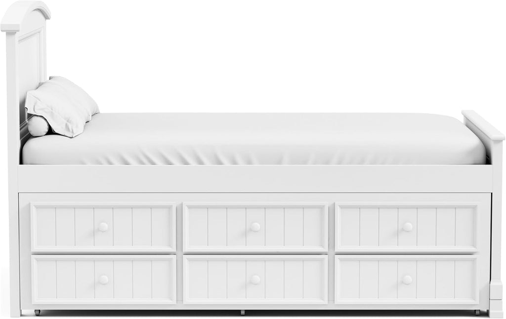 Furniture of America Darden Modern Solid Wood 3-Piece Bedroom Collection with Twin Captain Bed, Trundle and 2-Drawer Nightstands Set of 2, No Box Spring Required, White