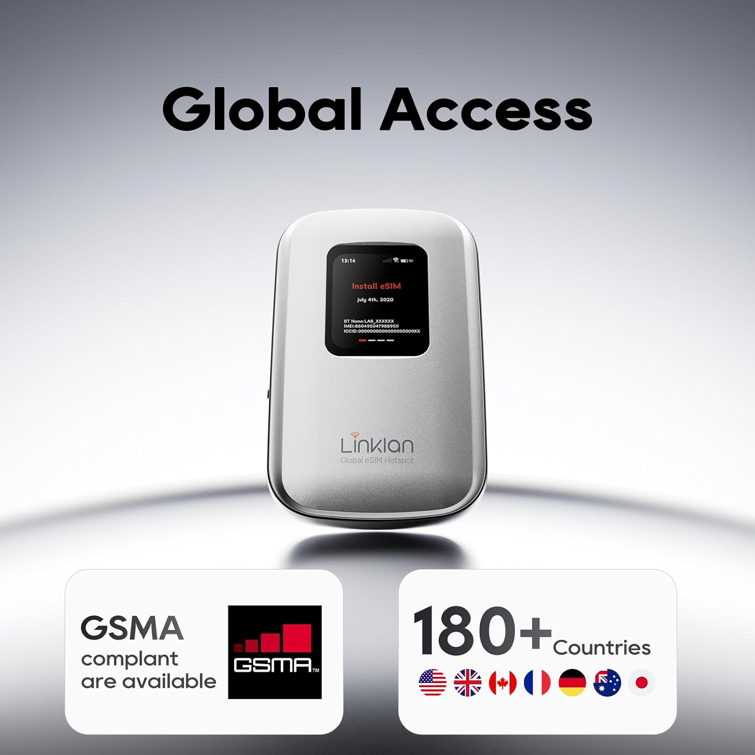 eSIM Global WiFi Hotspot, 16-Device 4G LTE for 180+ Countries, No SIM/Contract, Compact Travel Router, Compact Wireless Router for International Travel & Business【Free 5GB US Data for 15 Days】