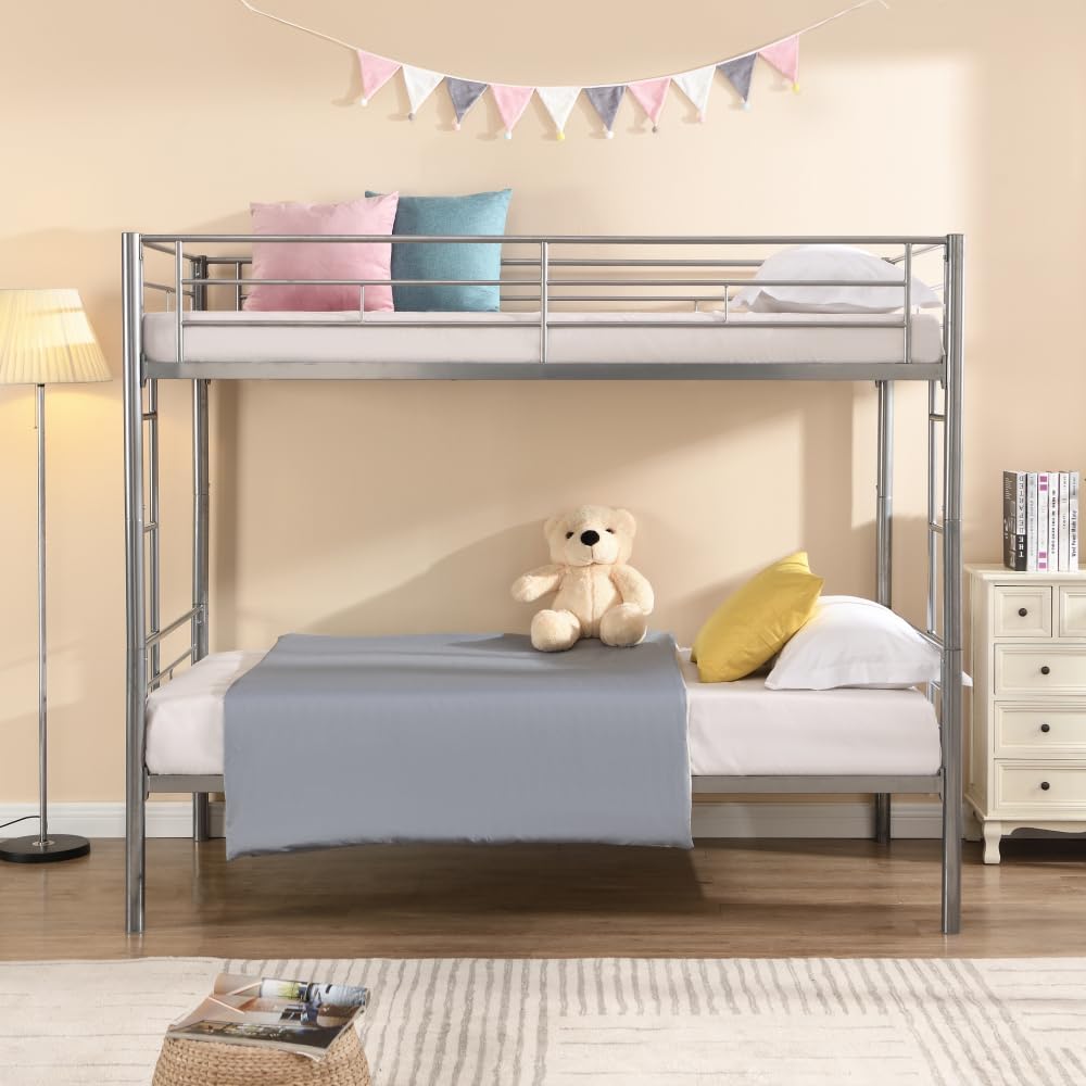 BUNK Bed Pink Twin Over Twin (Silver + Metal-1)