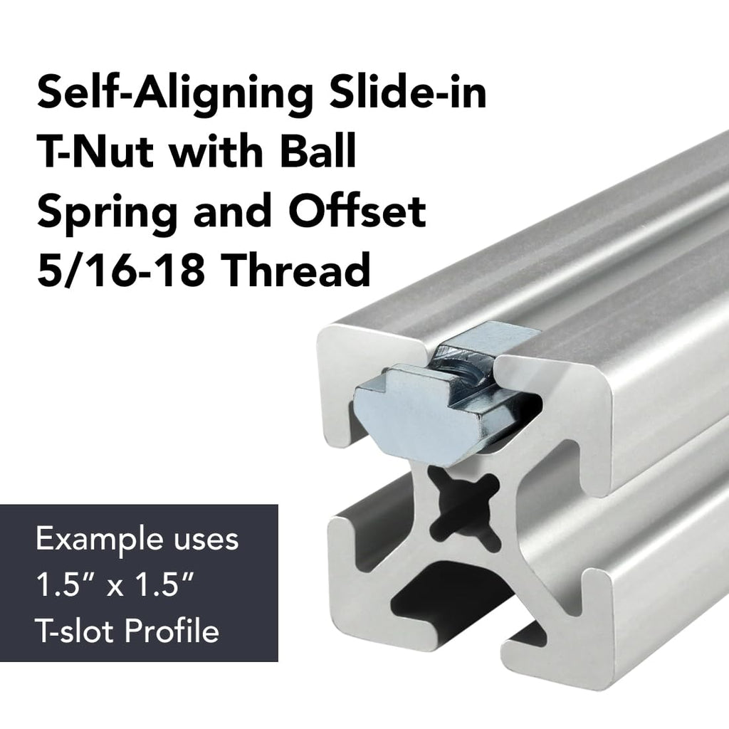 8020, 13055, 15 40 Series 5/16-18 Steel Self Aligning Slide in T-Nut with Ball Spring - T Slot Accessories for 80/20 Aluminum Extrusion - Hardware Nuts (250 Pack)
