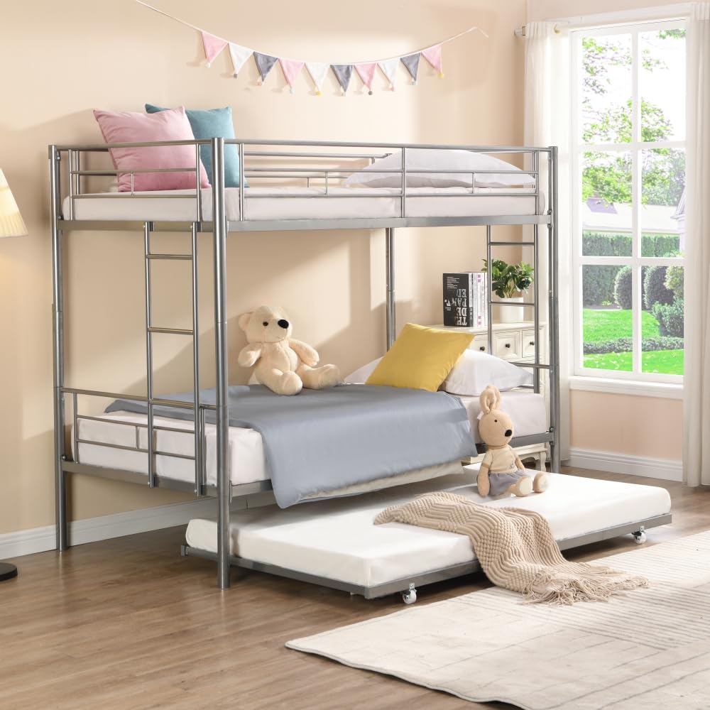BUNK Bed Pink Twin Over Twin (Silver + Metal)
