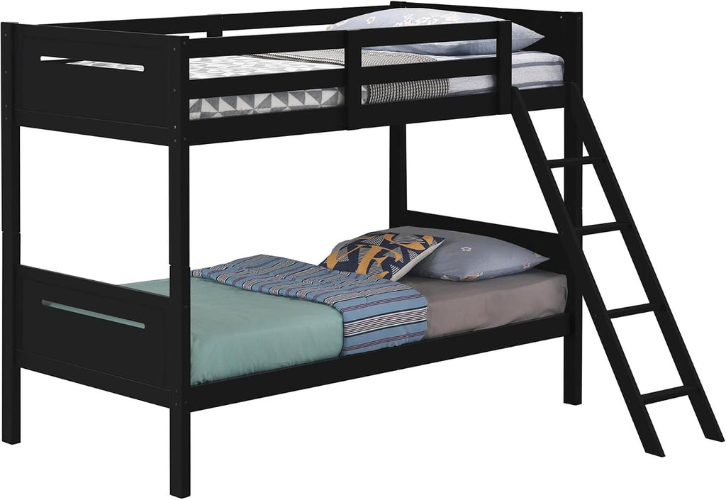 GOWE Black Twin/Twin Bunk Bed with Built-in Ladder