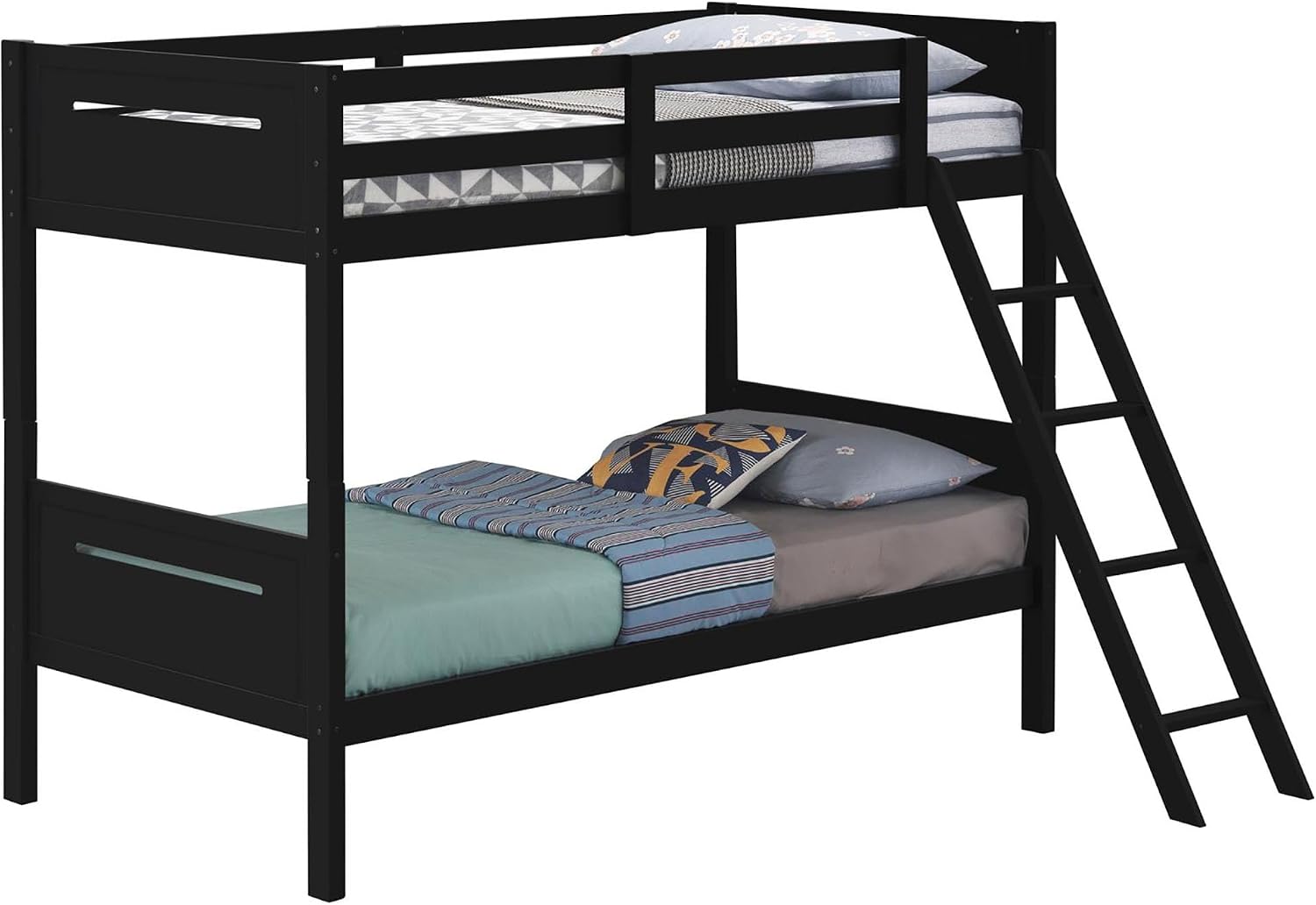 GOWE Black Twin/Twin Bunk Bed with Built-in Ladder