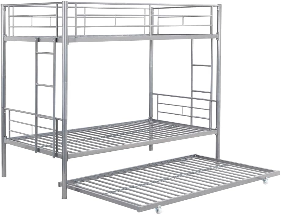 BUNK Bed Pink Twin Over Twin (Silver + Metal)