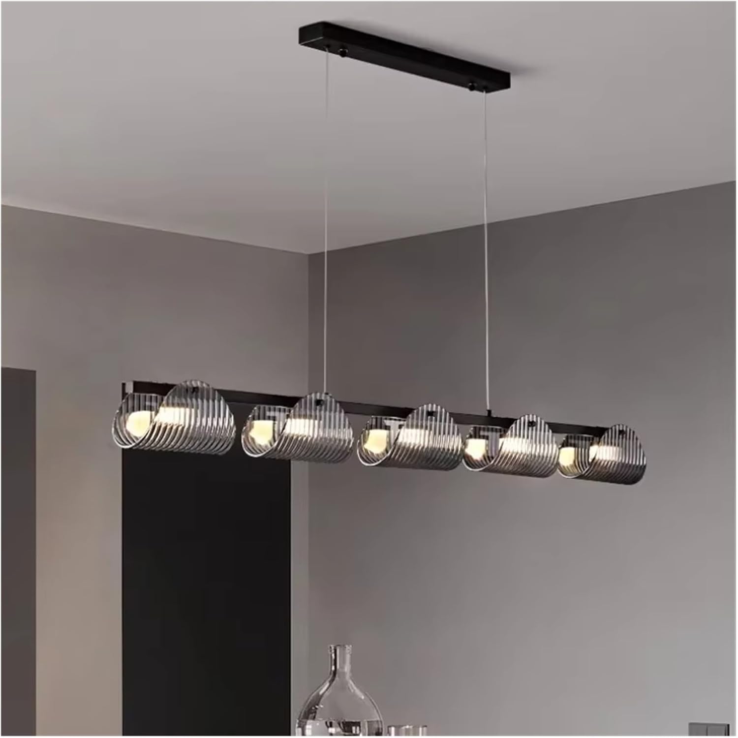 Black Led Pendant Lights Luxury Dining Room Gray Glass Chandelier Indoor Lighting Suspend Lamp Luminarias,Household