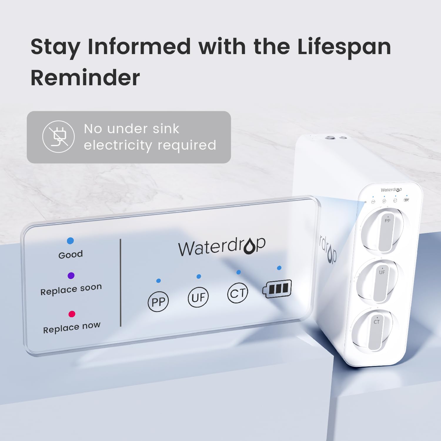 Waterdrop TSU-WB 0.01μm Ultra-Filtration Under Sink Water Filter System, 3-Stage Tankless Undersink Water Filtration with Faucet, Smart Panel, Does not Lower TDS (𝙉𝙊𝙏 𝙍𝙊), Drilling Required