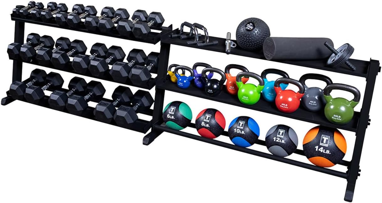 Body-Solid (GDR60B) 2-Tier Dumbbell Rack Stand Only, Heavy-Duty Dumbell Weight Storage Racks for Hand Weights, Home Gym Organizer Can Hold 5-50 lbs. Dumbbells