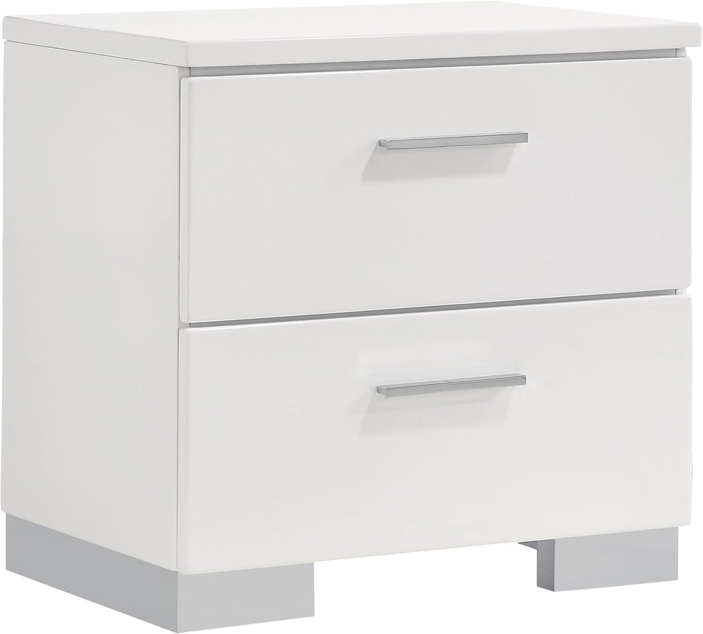 Benzara Sok 5pc Twin Bedroom Set with Blue LED Lights, White High Gloss Wood