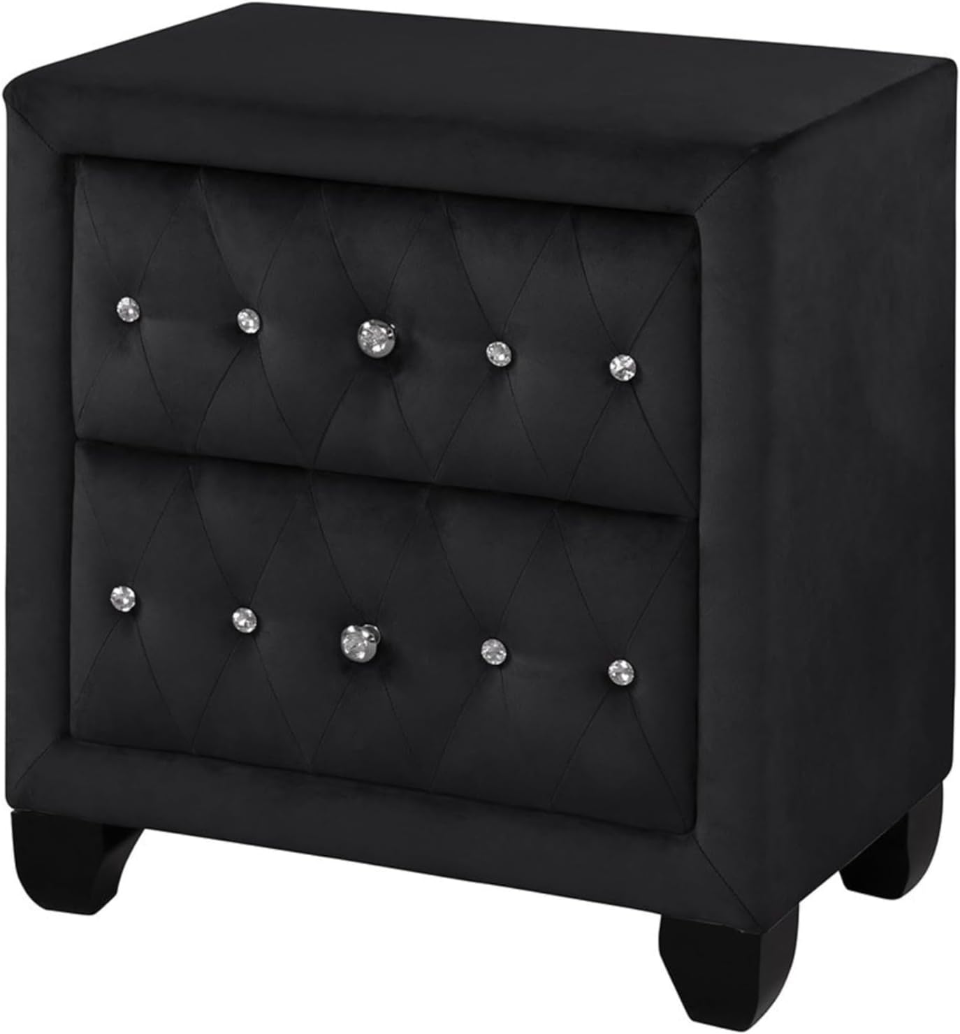 Sophia Modern Style Crystal Tufted 2-Drawer Nightstand Upholstered with Velvet Fabric Made with Wood in Black