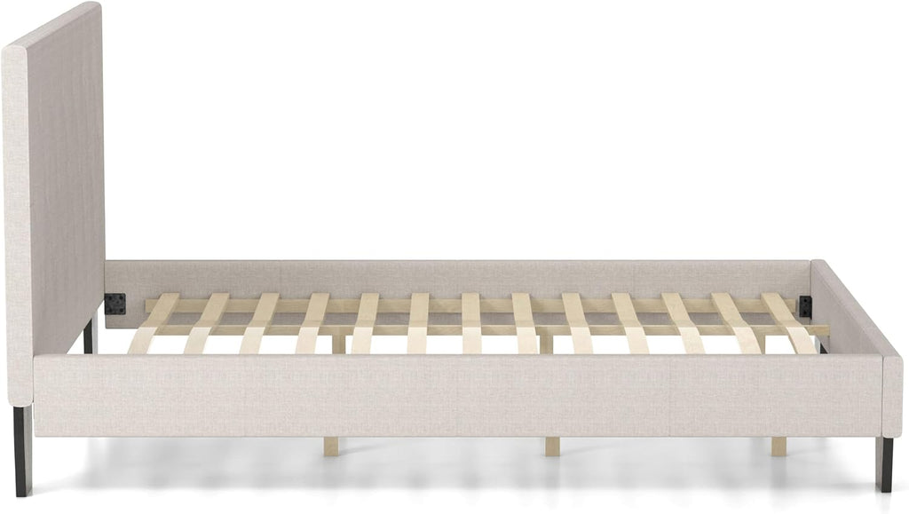 24/7 Shop at Home Athena Upholstered Platform Bed, No Box Required for Bedroom, Twin, Ivory