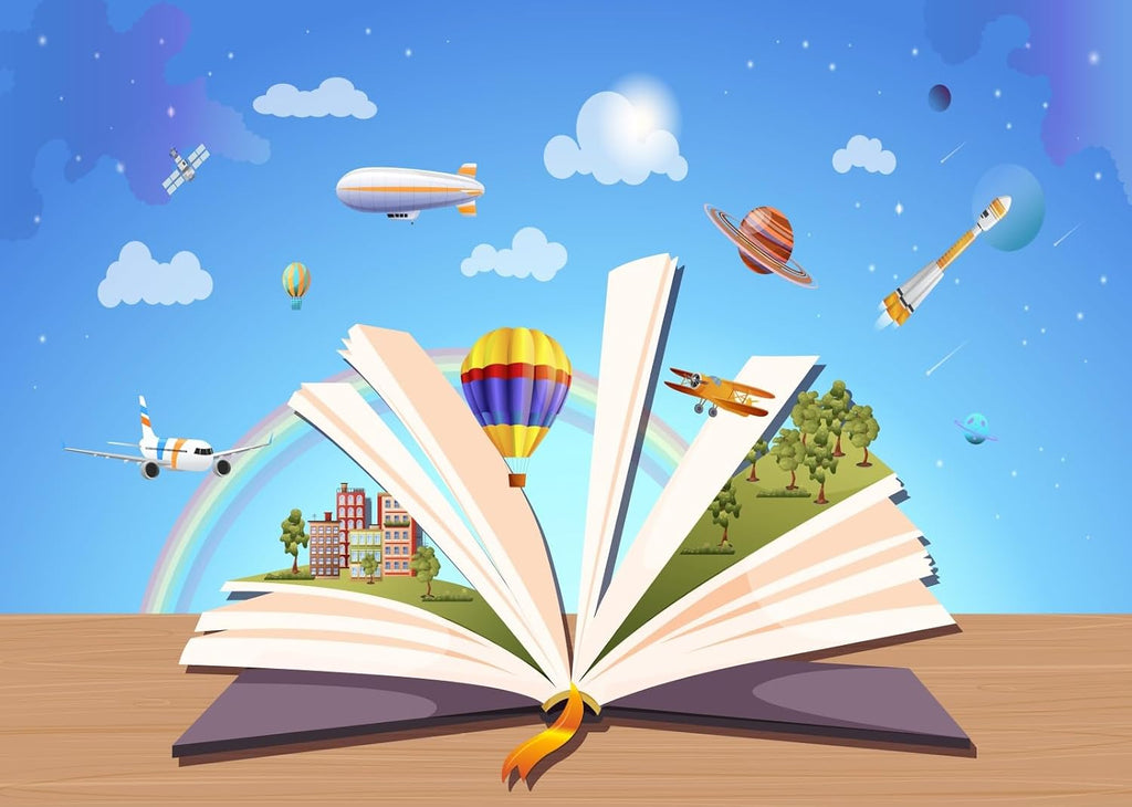 20x10ft Fabric Open Book World Inside Backdrop Reading Theme Backdrop World Book Day Magic in Literature Concept Background for Kids Students Classroom Decorations Library Banner Photo Props