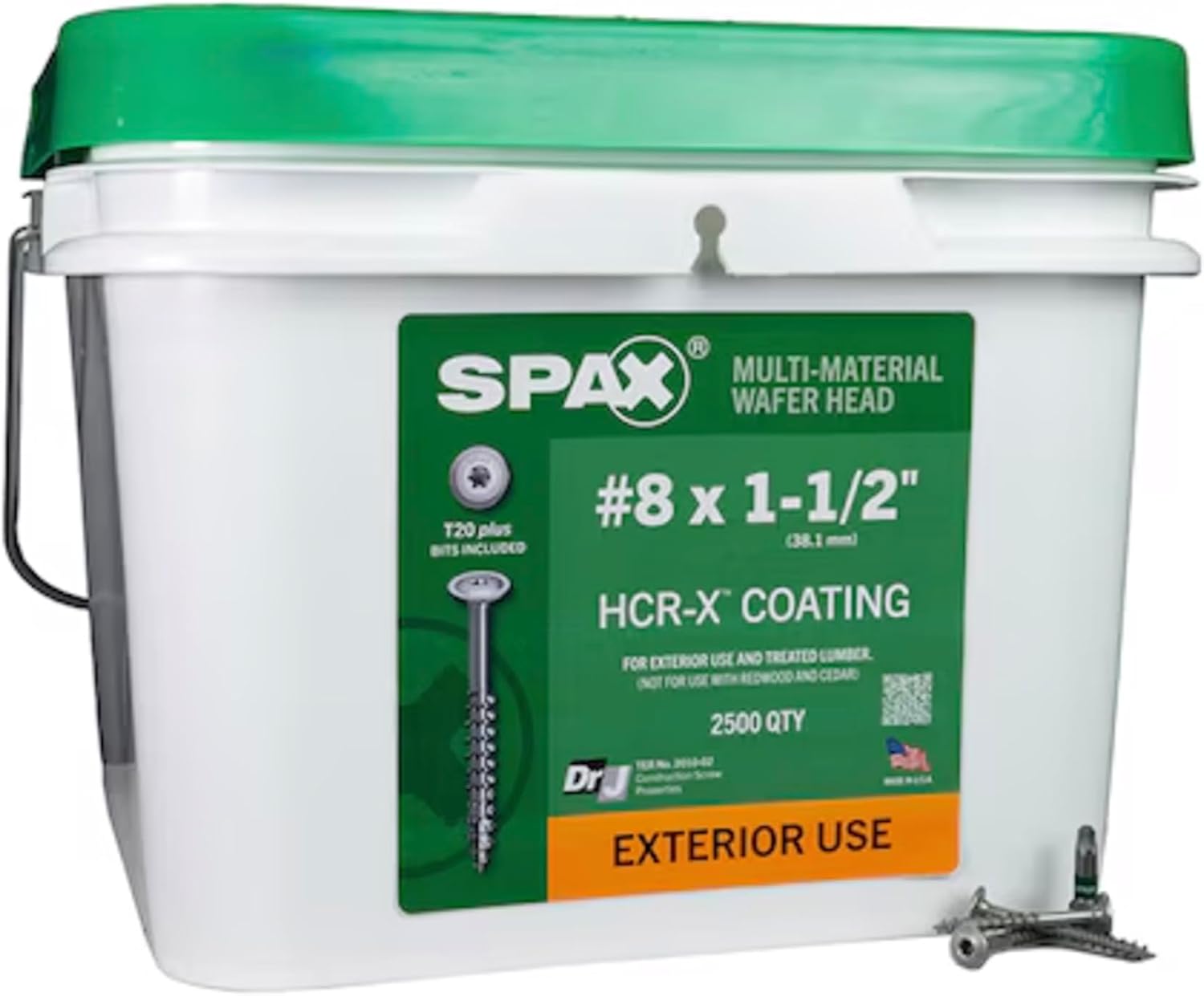 SPAX #8 x 1-1/2' Exterior Wafer Head Wood Screws Construction Torx T-Star Plus (2500 EA) Bulk Pail Includes 4 Bits Rust Resistant