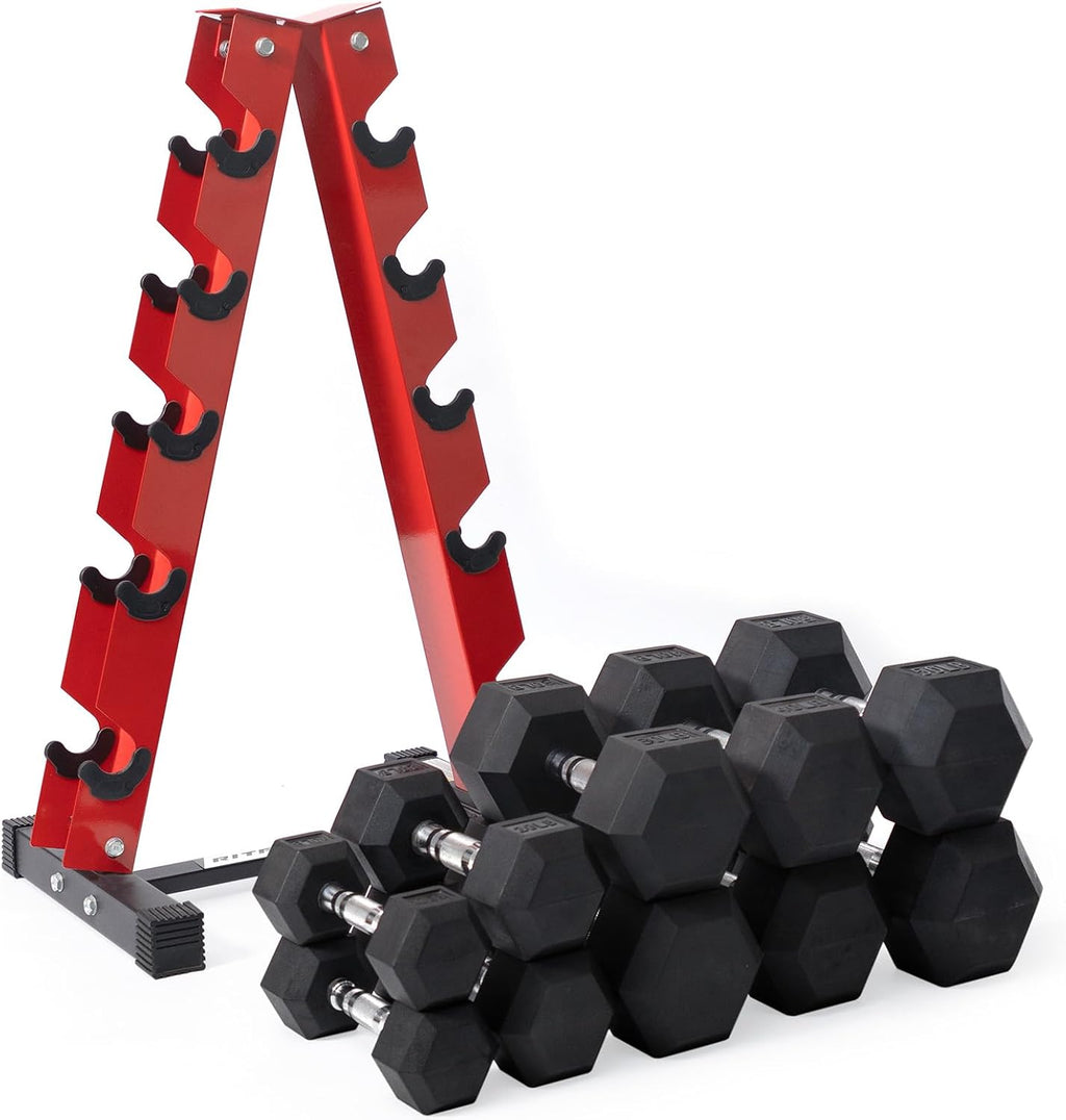 RitFit 5-780LBS Rubber Coated Hex Dumbbell Weight Set with Rack and Adjustable Weight Bench for Home Gym, Strength Training, Workouts