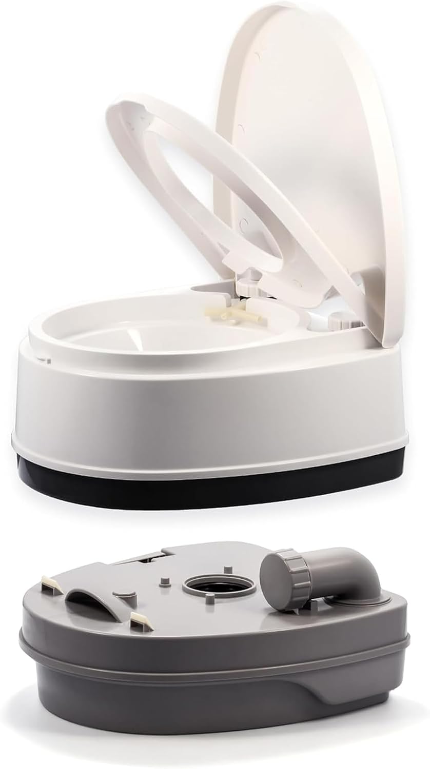 Camco RV Premium Travel Toilet - Features a 5.3-Gallon Detachable Holding Tank, Pump Flush Design & Spring-Loaded Latch (41535)