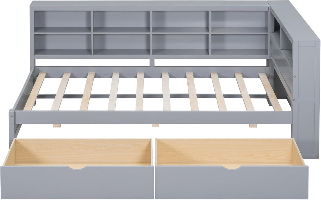 Twin Size Daybed with 2 Drawers,Minimalist Wooden Sofa Bed Frame with Storage Shelf and USB Charging Ports for Bedroom, Studyroom, Guestroom, Livingroom (Grey-wd56)