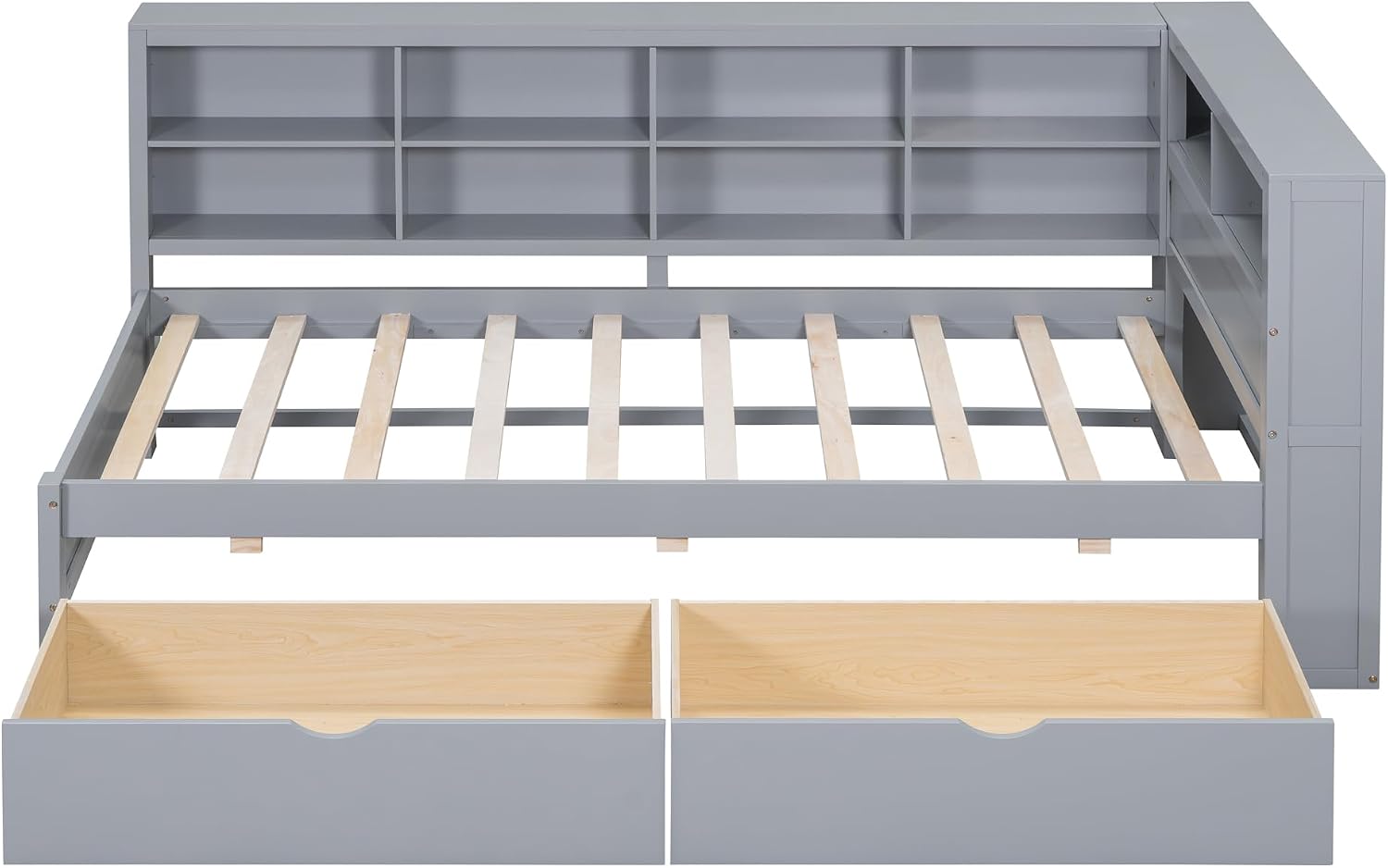 Twin Size Daybed with 2 Drawers,Minimalist Wooden Sofa Bed Frame with Storage Shelf and USB Charging Ports for Bedroom, Studyroom, Guestroom, Livingroom (Grey-wd56)