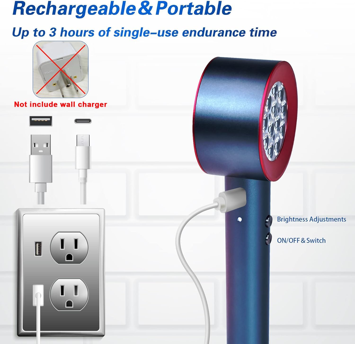 UTK Upgrade High Power 24 LED Red Light Therapy Device with 470/660/850/940nm Wavelength, Blue Red＆Near-Infrared Handheld Light Therapy, Relieve Body Pain Deeply, Facial Skin Care