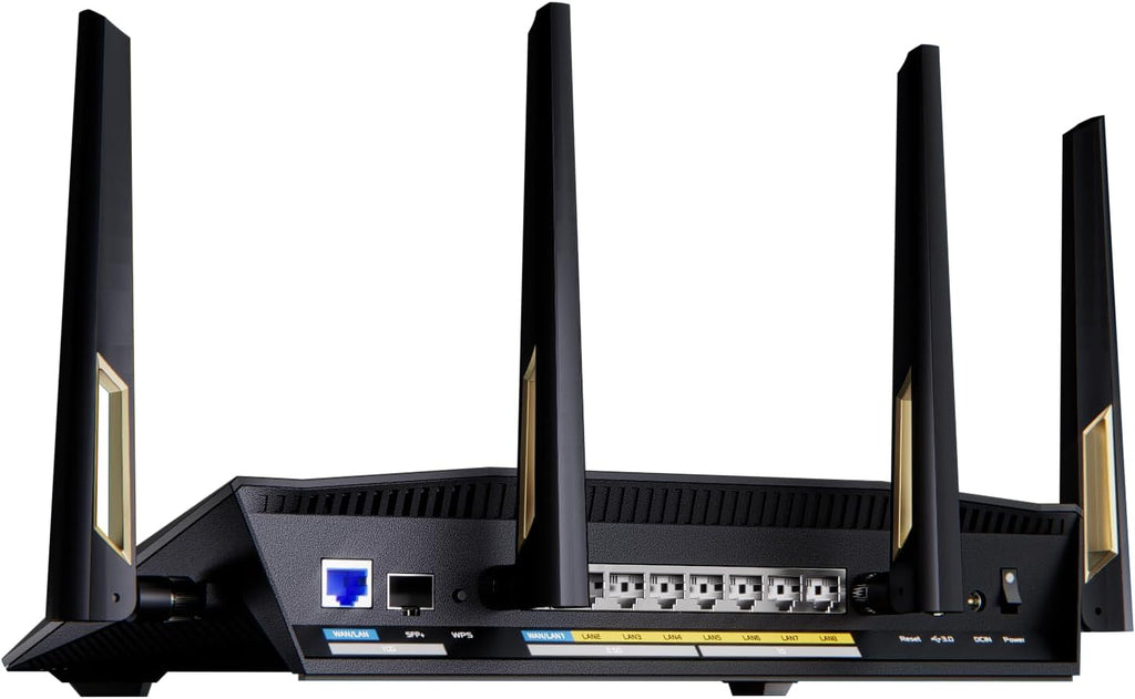 ASUS RT-BE88U Dual-Band WiFi 7 AiMesh Extendable Performance Router, 4K-QAM, MLO, Dual 10G Ports, SFP+, 4X 2.5G Ports, 4X 1G Ports, 34G WAN/LAN Capacity, Network Security, Built-in VPN