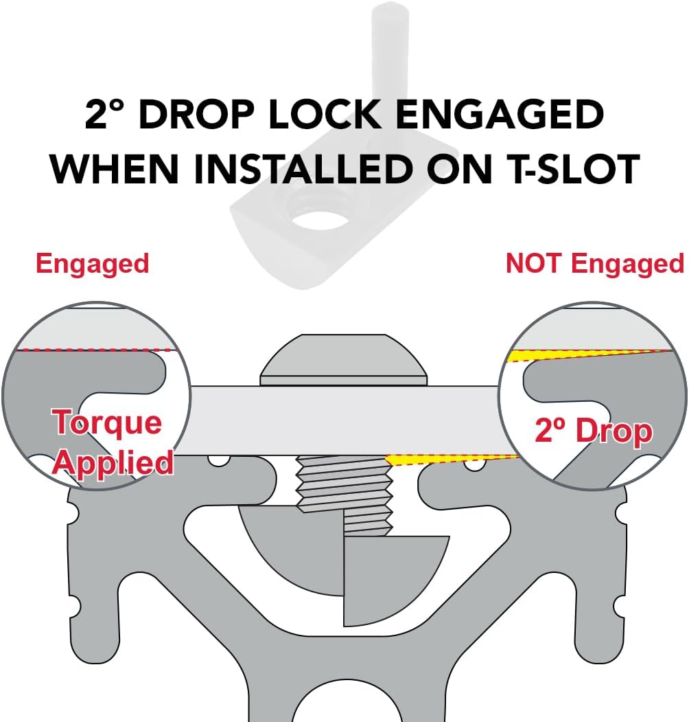 8020, 3376, 10 Series, 1/4-20 Steel Roll in T Nut with Flex Handle - T Slot T-Nut Accessories for T Slot Aluminum Extrusion - Hardware Nuts (100 Pack)