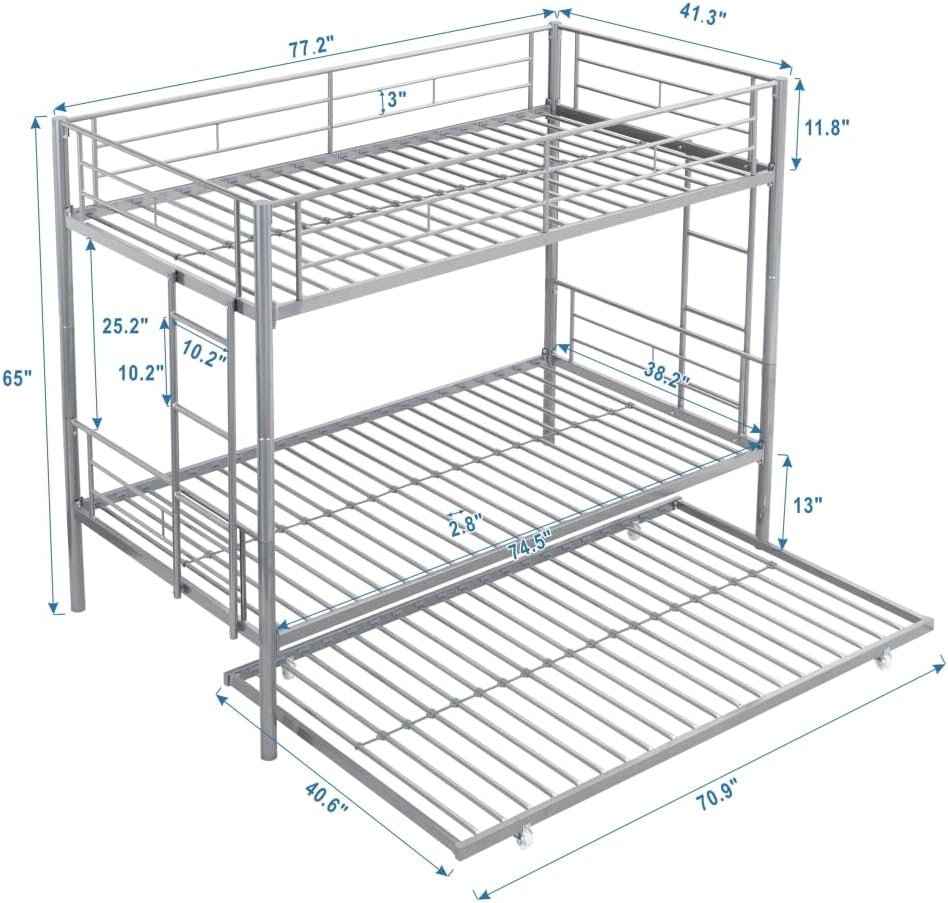 BUNK Bed Pink Twin Over Twin (Silver + Metal)