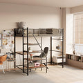 Twin Sized loft Metal Bed with Black for Bedroom and Dormitory, with Built-in Charging Station and LED Lighting (Black + Metal & Wood + Bedroom)
