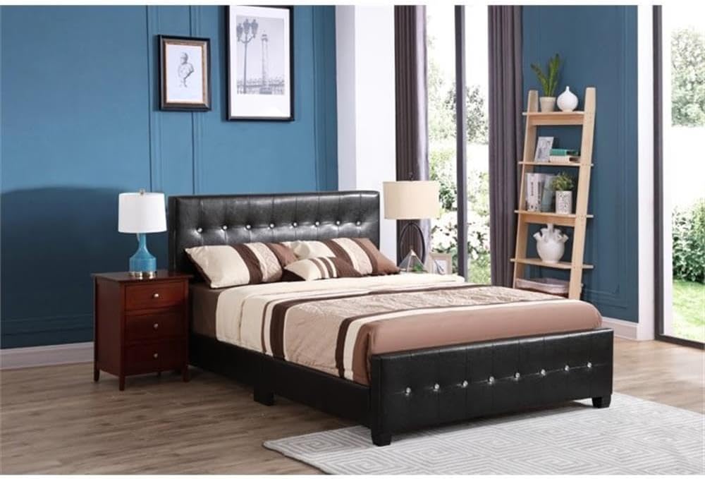 Glory Furniture Diamond Faux Leather Upholstered Queen Bed in Black