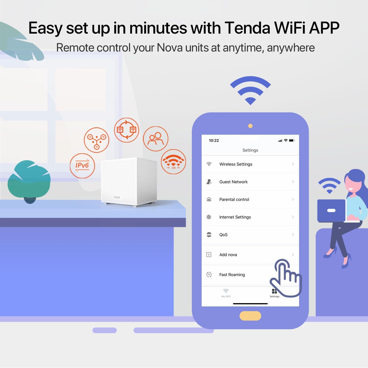 Tenda Nova Mesh WiFi System MW12 - Covers up to 4000 sq.ft - Tri-Band AC2100 Whole Home WiFi Mesh System - Gigabit Mesh Router for 100+ Devices - Tri-Band Mesh Network - 3 Gigabit Ports - 3-Pack