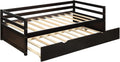 SECOLI Sturdy Wood Twin Size Bed Frame Daybed with Trundle Frame Set, Twin Size, Espresso