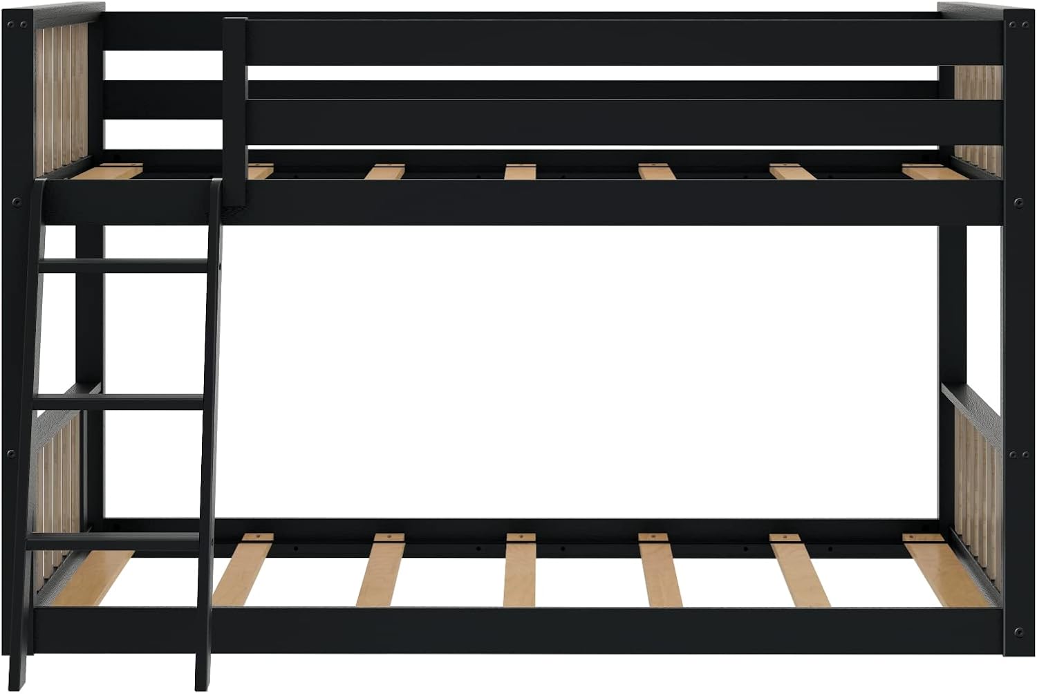 Max & Lily Low Bunk Bed, Scandinavian Modern Bunk Bed, Solid Wood Twin-Over-Twin Bed Frame for Kids, No Box Spring Needed, Black/Blonde