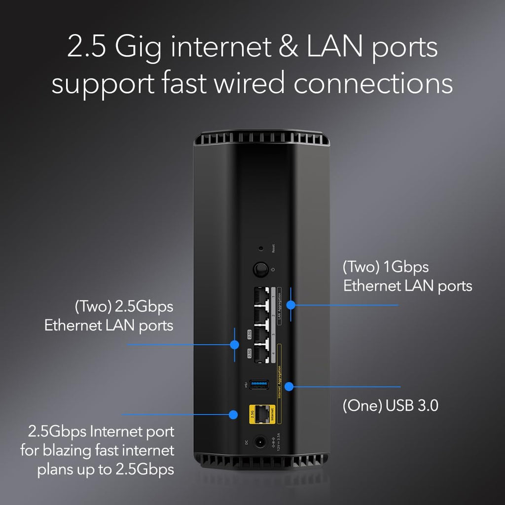 NETGEAR RS300-100NAR Nighthawk RS300 Tri-Band WiFi 7 Router, Wireless Speed Up to 9.3 Gbps, Covers Up to 2500 Sq. Ft., Black - Certified Refurbished