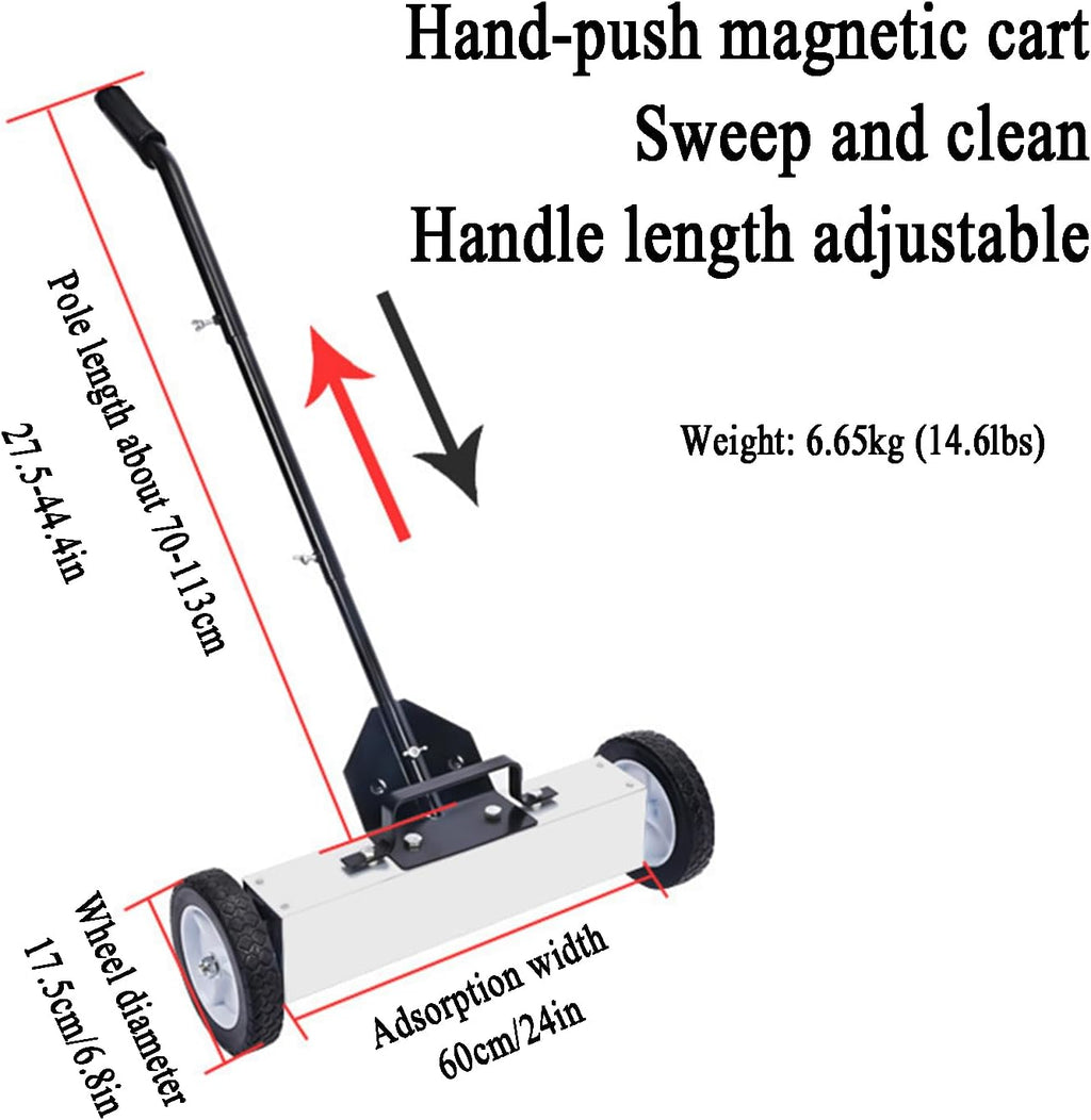 24' Magnetic Sweeper with Wheels, 28 Lbs Capacity, 1200 Gauss Magnetic Force, with Telescoping Magnetic Pickup Tool, Adjustable Handle, for Pick Up Nails and Screws
