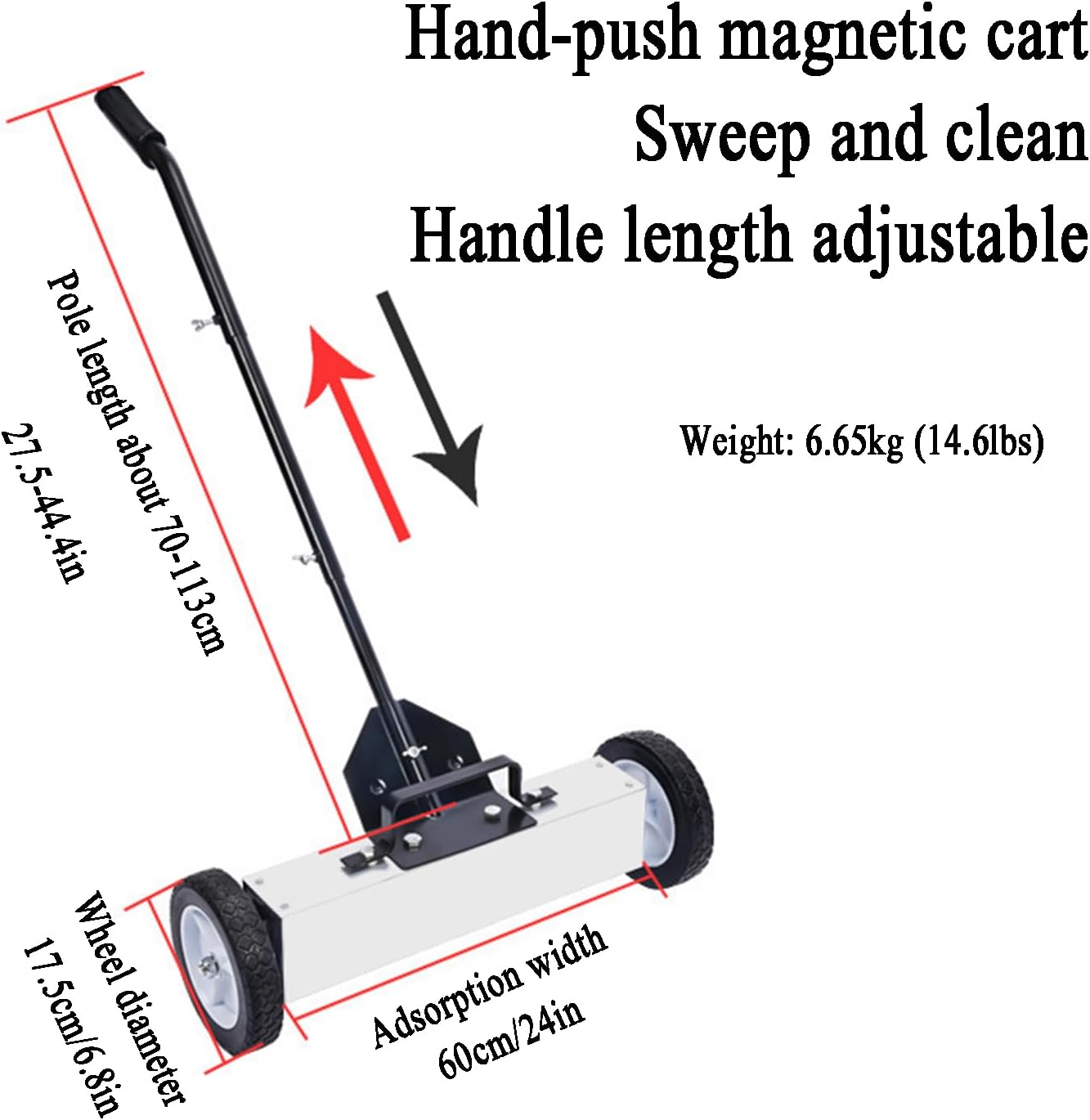 24' Magnetic Sweeper with Wheels, 28 Lbs Capacity, 1200 Gauss Magnetic Force, with Telescoping Magnetic Pickup Tool, Adjustable Handle, for Pick Up Nails and Screws