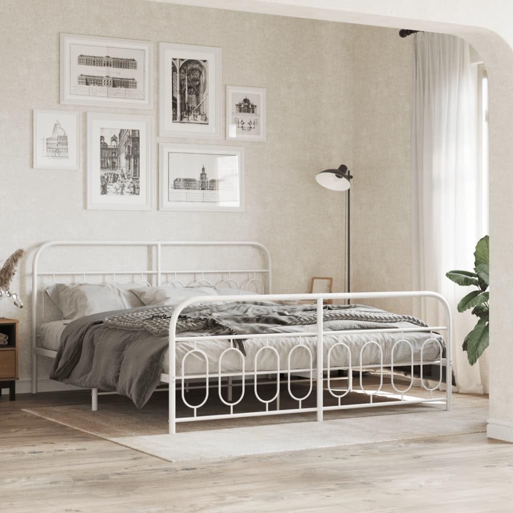 White Steel Full Bed Frame Rectangular Modern Design with Under Bed Storage and Breathable Material, Sturdy Metal Frame for Bedroom, Durable Support and Easy Assembly