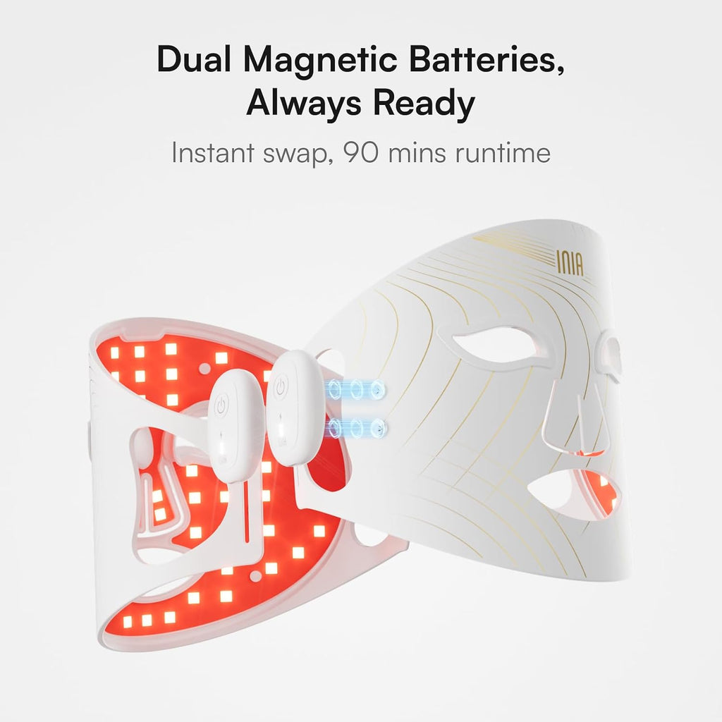 INIA Red Light Therapy Mask for Face, Glow Wireless LED Face Mask Light Therapy with Near-Infrared Red Light (NIR), Rechargeable and Ergonomic Design for Home & Travel