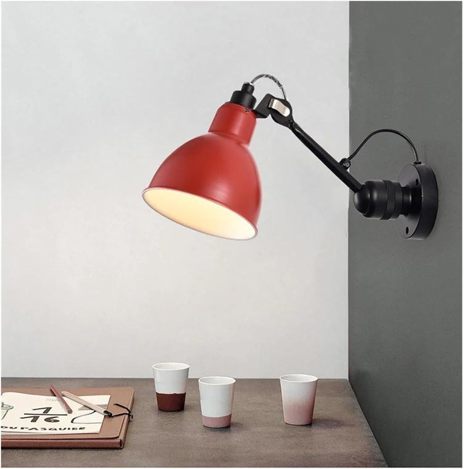 Wall Sconces, Nordic Modern Wall Lamp Beside Bedroom Study Living Room Ajustable Mechanical Arm Light LED Wandlamp Luminaria Sconce(Red)