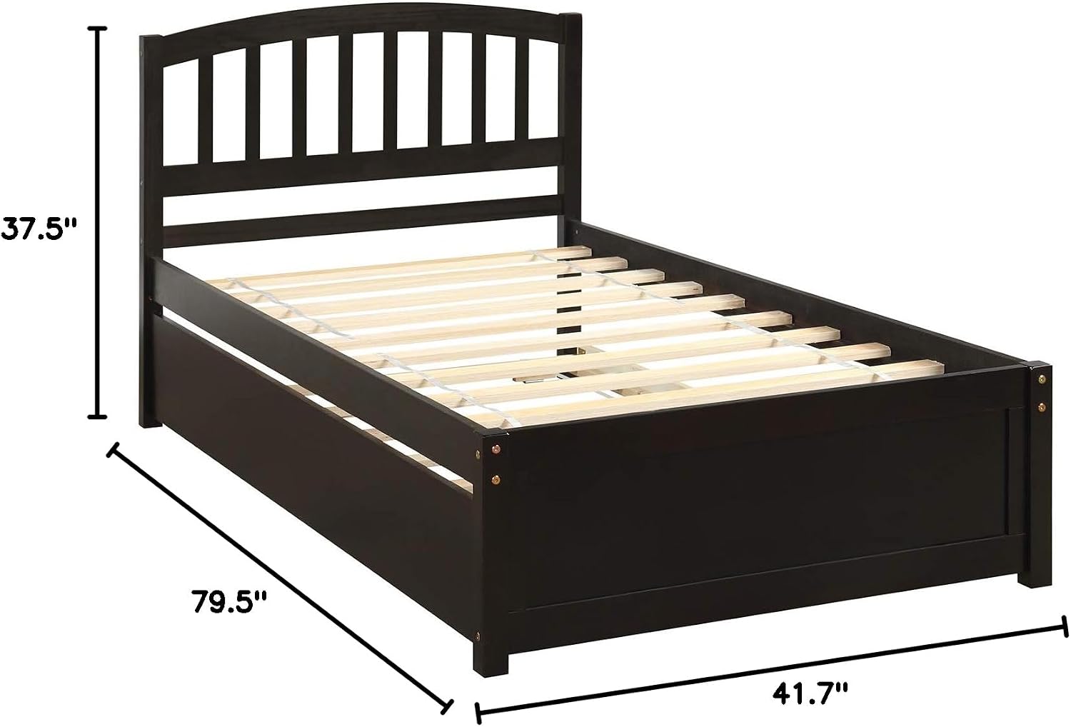 Modern Wood Platform Bed with Trundle and Headboard Classic Bed Frame No Box Spring Needed/Easy Assembly, Twin Espresso