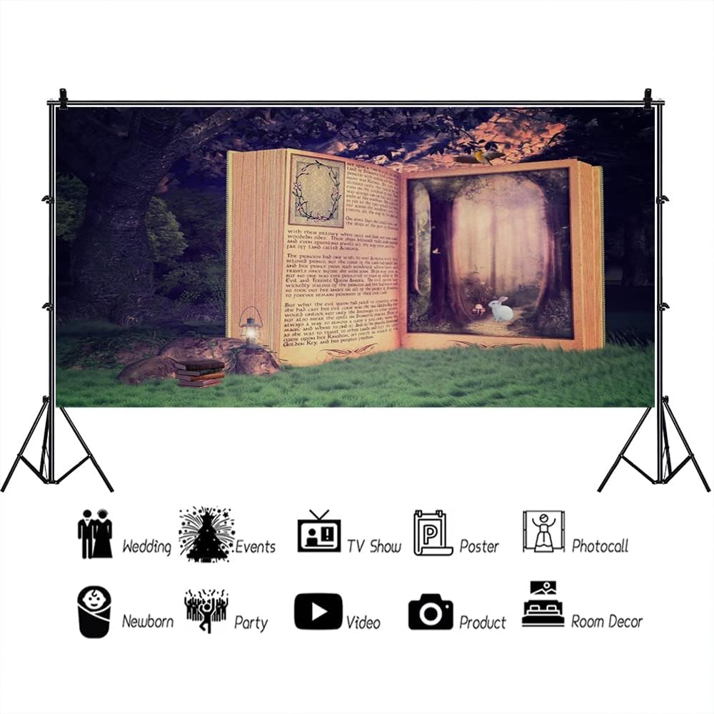 AOFOTO 20x10ft Fairy Tale Book Backdrop Enchanted Forest Girl Baby Shower Photoshoot Decorations Little Princess Birthday Party Background for Photography Photo Studio Props Vinyl